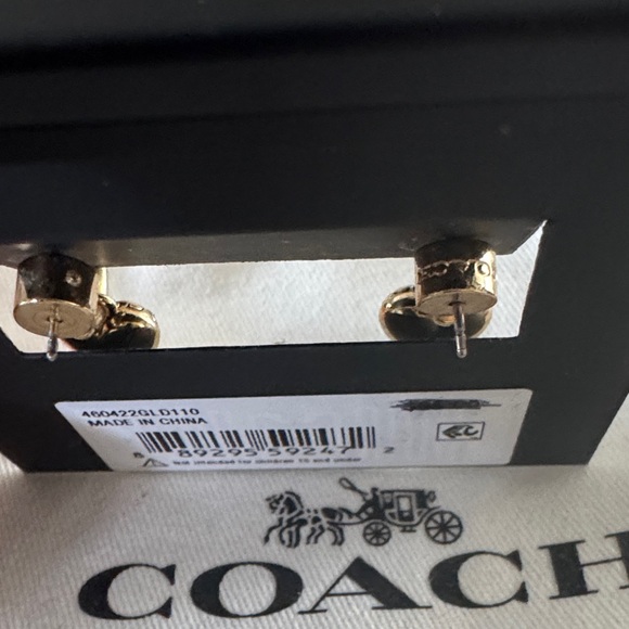 Coach Faux Stone Signature Quilted Heart Charm Huggie Earrings - Picture 4 of 4